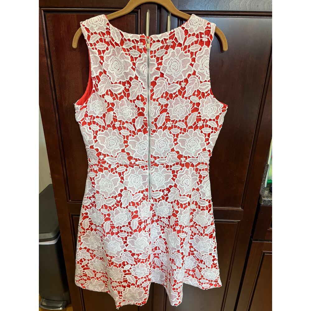 Karl Lagerfeld Coral Dress with White Lace Overlay Size 12 - Picture 2 of 16